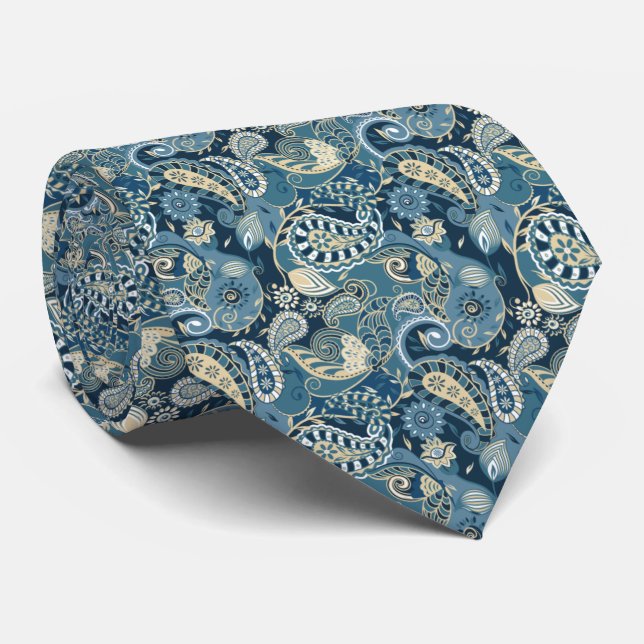 Cravate Classic Floral Ardoise Bleu Paisley (Roulé)
