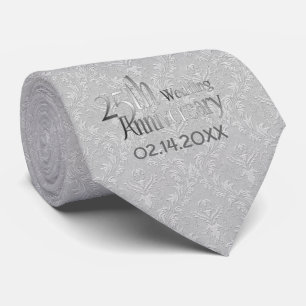 Cravate Classic Silver Damask 25e anniversaire Mariage