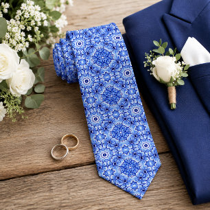 Cravate Classique chic motif floral bleu de Delft