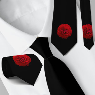 Cravate Classique Fleur de Rose Rouge Noir