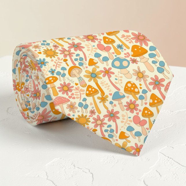 Cravate classique rétro champignon 70s personnalis (Créateur téléchargé)