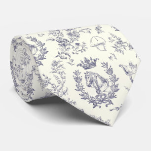Cravate Classy Elegant Vintage Bleu Equestre Toile