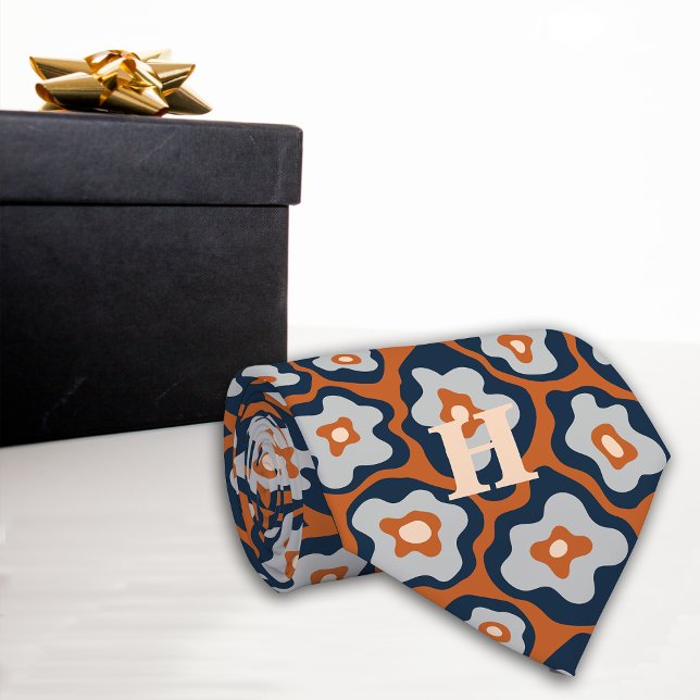 Cravate Cobalt Blues Fleurs d'oeufs Monogramme (Créateur téléchargé)