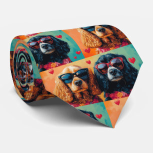 Cravate Cocker Spaniel avec roses de cœur Saint-Valentin