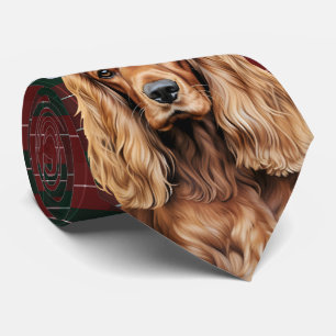Cravate Cocker Spaniel de vacances avec carreaux de Noël