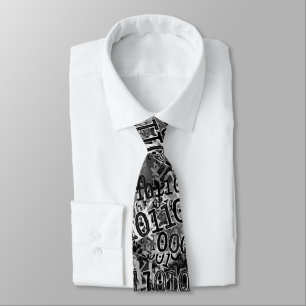 Cravate Code binaire blanc noir
