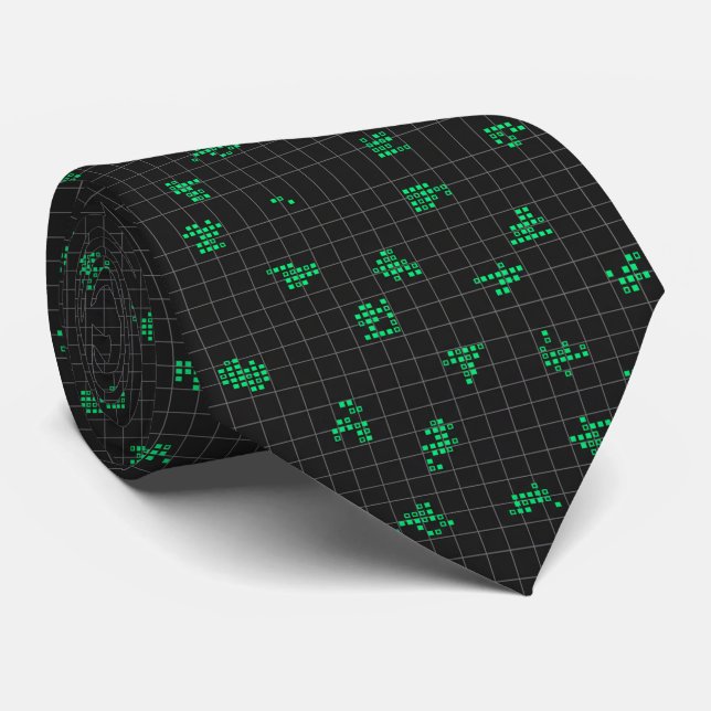 Cravate Code matriciel pixelisé rétro noir et vert  (Roulé)