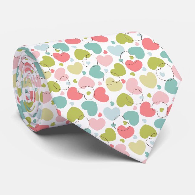 Cravate Coeur de couleur pastel motif (Roulé)