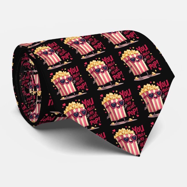 Cravate Cœur de Popcorn Design de la Saint-Valentin Pop (Roulé)