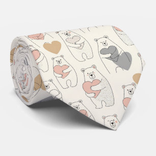 Cravate Cœur d'ours polaire scandinave en crème et bleu