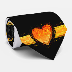 Cravate Cœur orange élégant Saint-Valentin sur fond noir