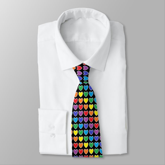 Cravate Coeurs arc-en-ciel blanc (Attaché)