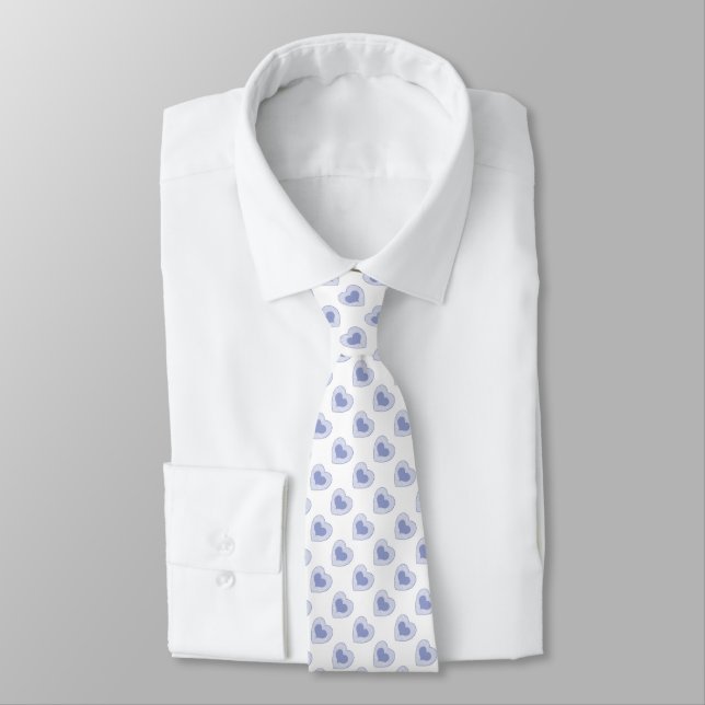 Cravate Coeurs Bleus Sur Blanc (Attaché)
