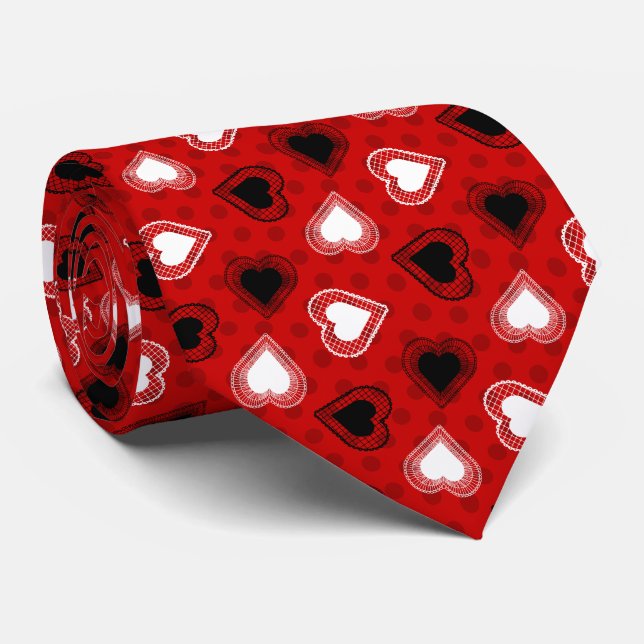 Cravate Coeurs de dentelle Pois rouges (Roulé)