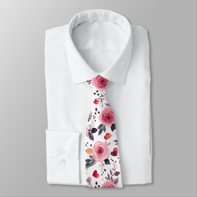 Cravate Coeurs Et Roses Roses (Attaché)
