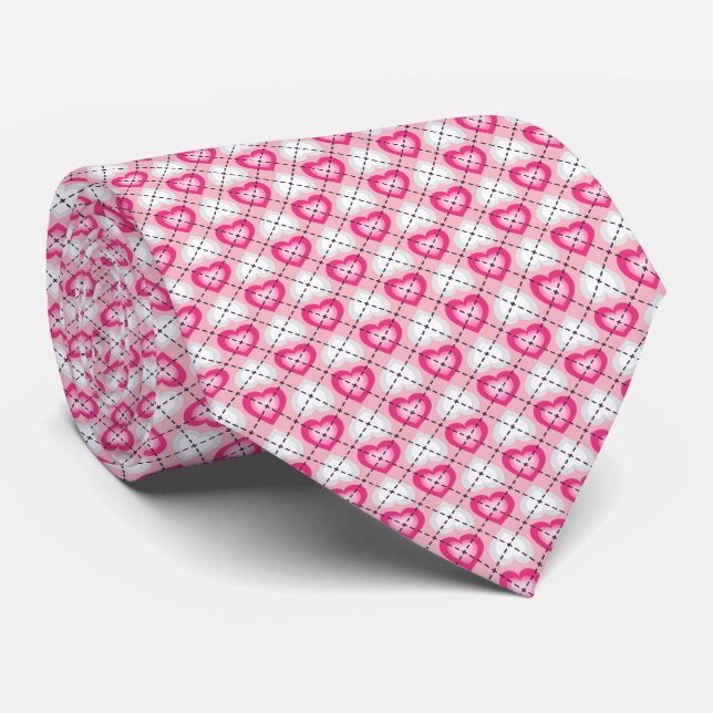 Cravate Coeurs rose et blanc (Roulé)