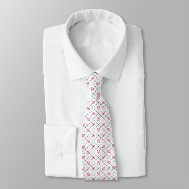 Cravate Coeurs roses Diamants blancs Jacquard Motif (Attaché)