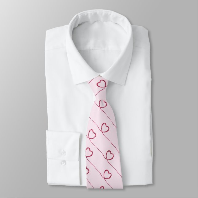 Cravate Coeurs Roses Sur Rose Pâle (Attaché)