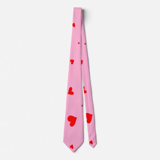 Cravate Coeurs rouges élégants Saint Valentin rose (Devant)