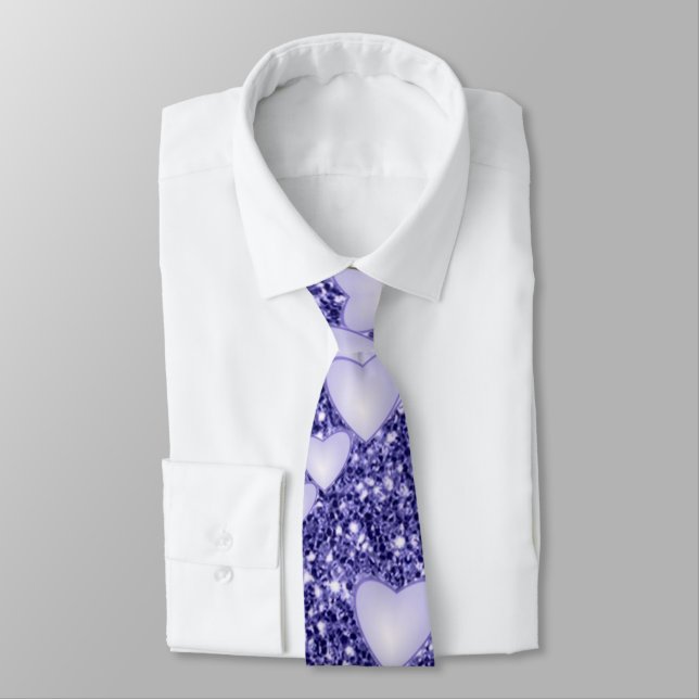 Cravate Coeurs sur parties scintillant d'étincelle, bleu (Attaché)