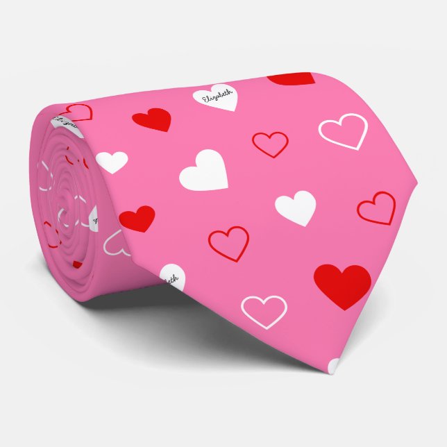 Cravate Coeurs Valentin personnalisés (Roulé)