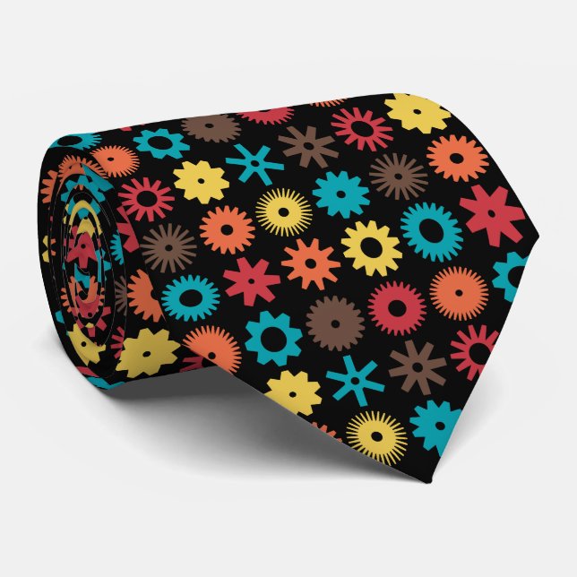 Cravate Cogs - Couleurs 02 sur Noir (Roulé)