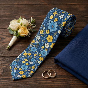 Cravate Col élégant avec motif floral méditerranéen