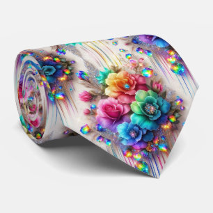 Cravate Col extravagant à fleurs de diamant arc-en-ciel