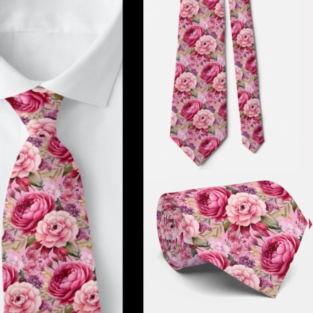 Cravate Col Foulard Aquarelle Floral Rose Clair (Créateur téléchargé)