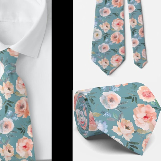 Cravate Col rose poudré bleu clair Tie floral à col (Créateur téléchargé)