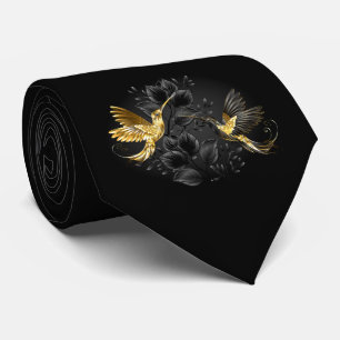 Cravate Colibri noir et or
