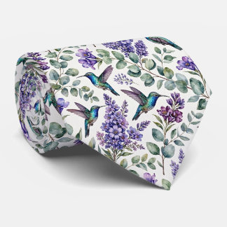 Cravate Colibris et Fleurs | Soie Fausse Aquarelle