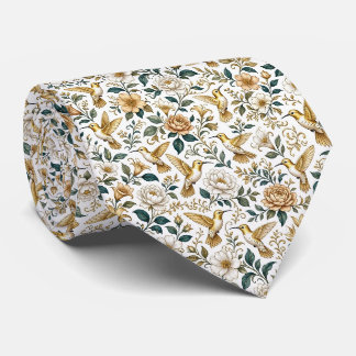 Cravate Colibris et Fleurs | Soie Fausse Aquarelle