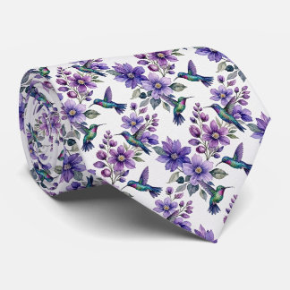 Cravate Colibris et Fleurs | Soie Fausse Aquarelle