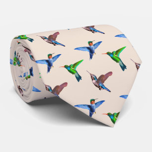 Cravate Colibris modernes sur Champagne Léger Beige