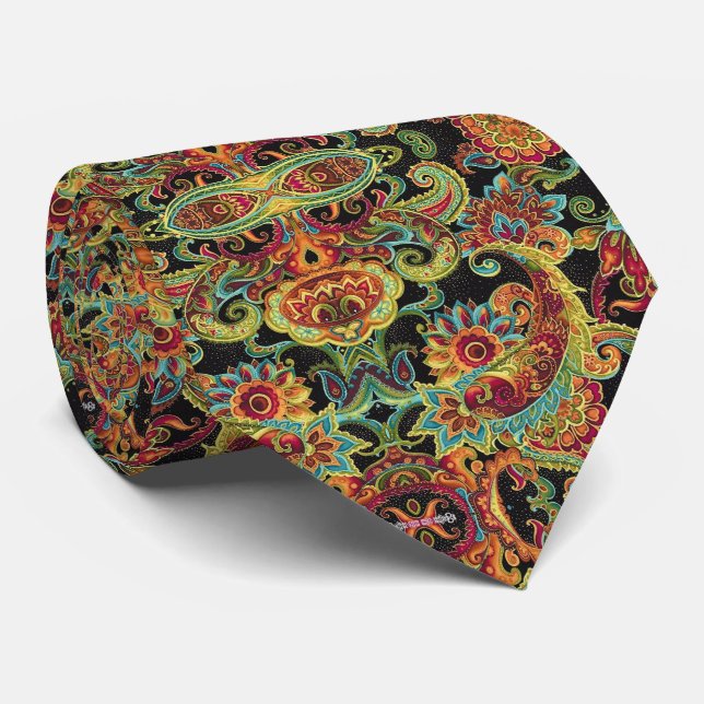 Cravate Coloré artistique dessiné cachemire motif (Roulé)