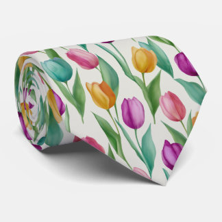 Cravate Colorful Watercolor Tulip Floral Pattern