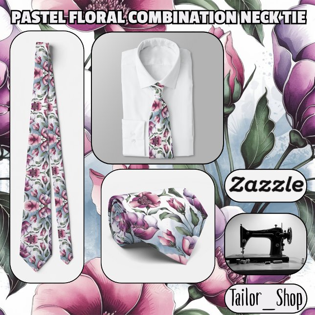 Cravate Combinaison florale Pastel (Pastel Floral Combination Neck Tie)