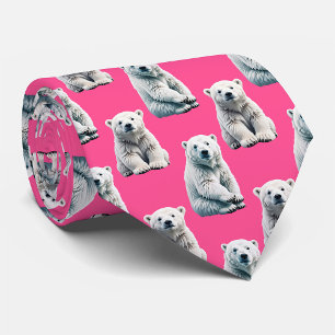 Cravate Conception de motif d'ours polaire rose 