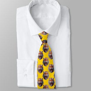 Cravate Conception de motif tête de tigre jaune