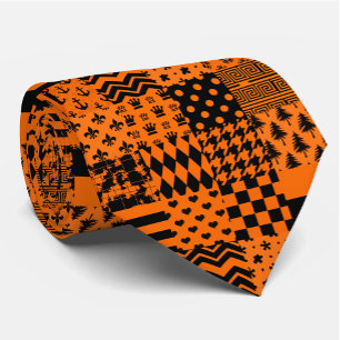 Cravate Conception de Patchwork Motif mixte orange noir