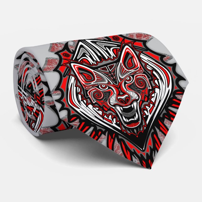 Cravate Conception de totem tribal Haida Loup (Roulé)