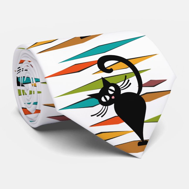 Cravate Conception du chat noir du milieu du siècle (Roulé)