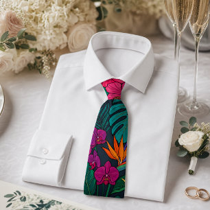 Cravate Conception Florale Tropicale Hibiscus & Feuillag