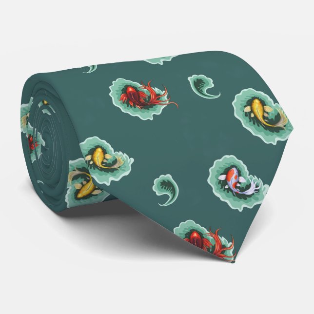 Cravate Conception turquoise de Koi Paisley (Roulé)