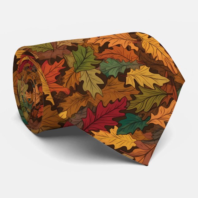 Cravate Cool Automne saison motif carrelé feuille  (Roulé)
