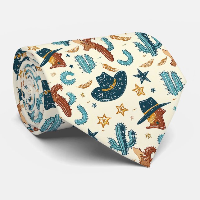 Cravate Cool carrelé cowboy motif Ouest (Roulé)