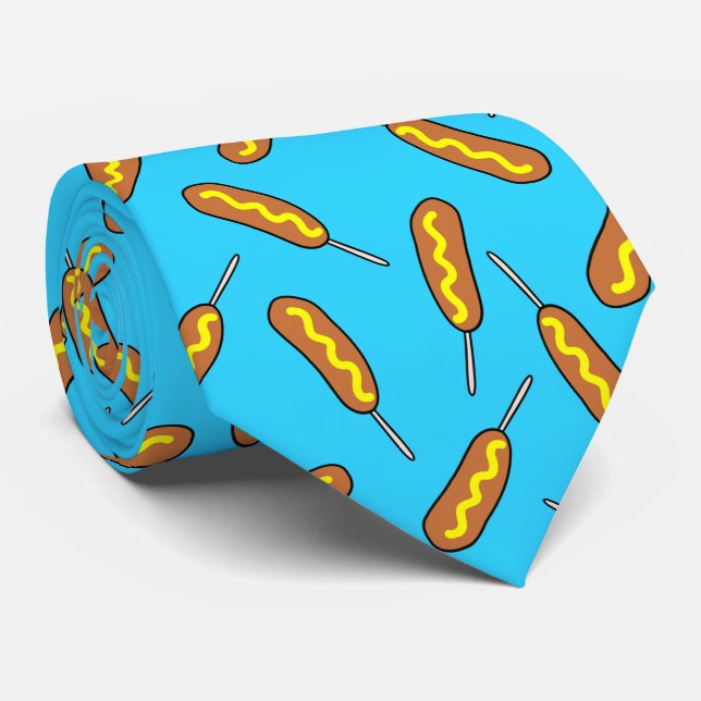 Cravate cool corndog carrelé motif nourriture (Roulé)