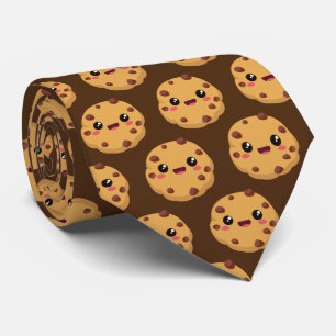 Cravate cool Kawaii chocolat puce biscuit carrelé motif