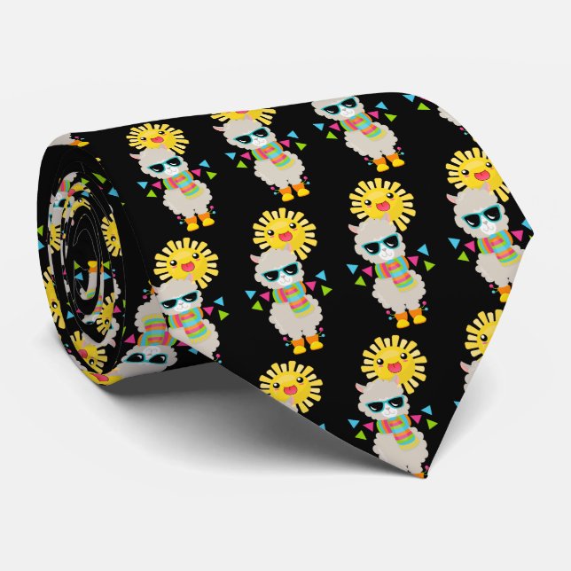 Cravate Cool Llama et Kawaii Sun Motif souriant (Roulé)